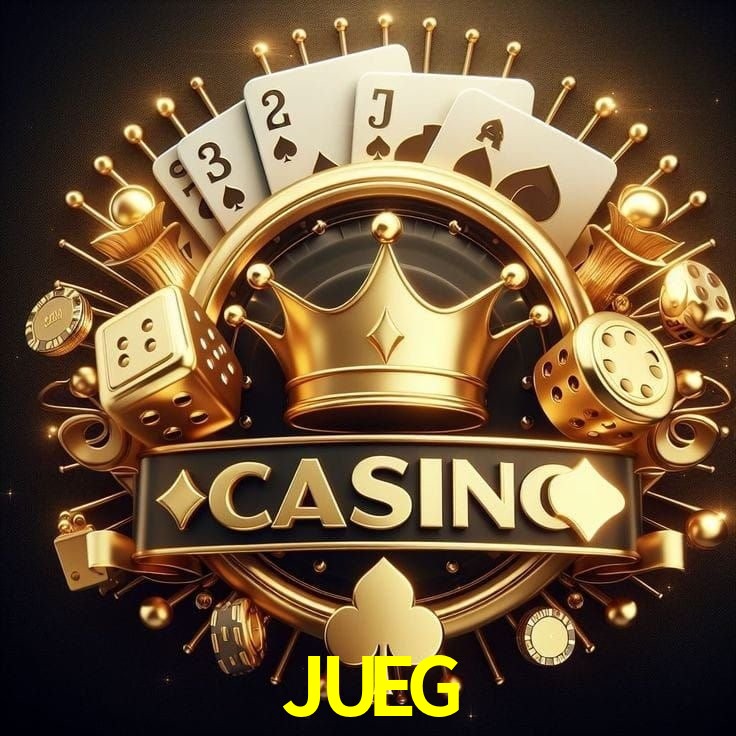 Una escena digital vívida inspirada en casino con JUEG mostrado prominentemente, luces brillantes, fichas, cartas y acentos dorados.
